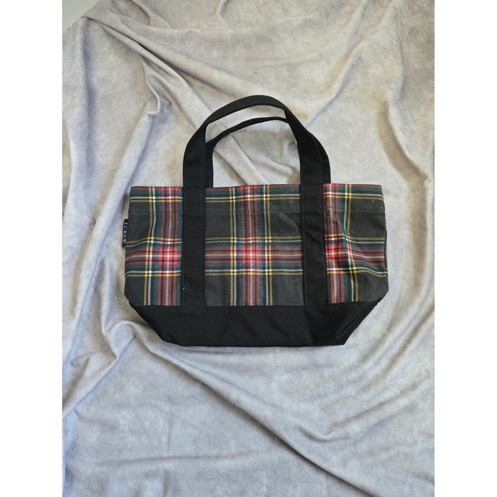 J.Crew Mini Canvas Tote Purse  Women's  Plaid Black Red Snap  Double Handles